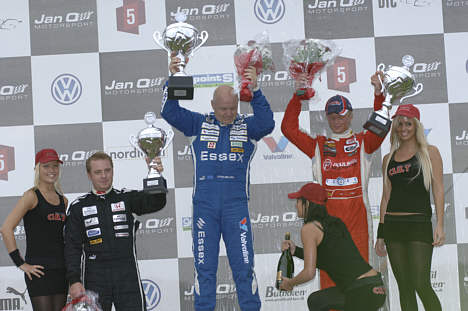De tre bedste i finalen på Padborg Park (f.v.): Jens Edman (nummer 3), John Nielsen (nummer 1) og Nicki Thiim (nummer 2).